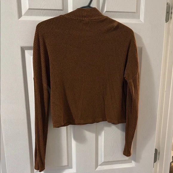 Brown Ribbed Long Sleeve Top - Picture 3 of 4